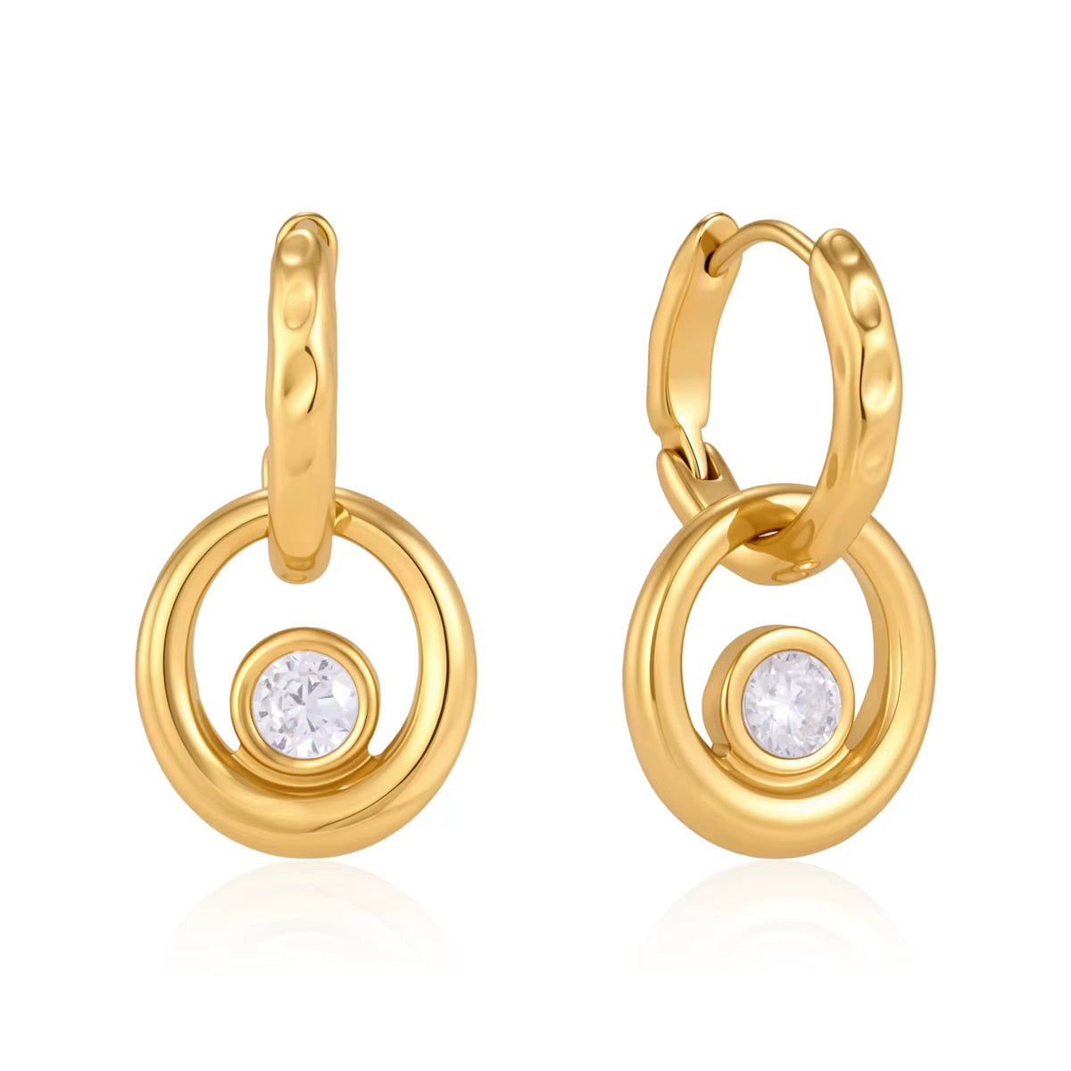 Celestia Drop Earrings in 18K gold finish with round zirconia