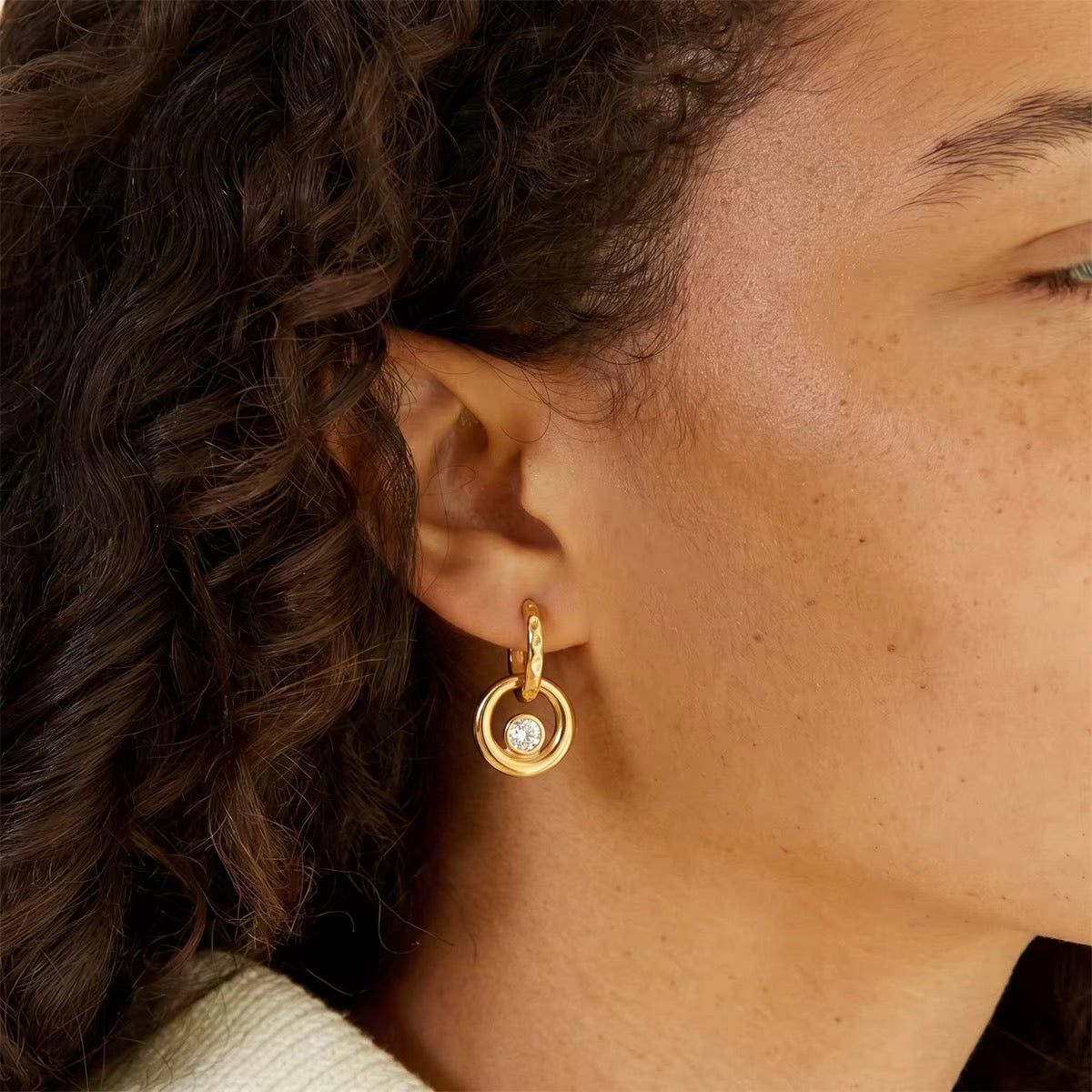 Celestia Drop Earrings worn close-up